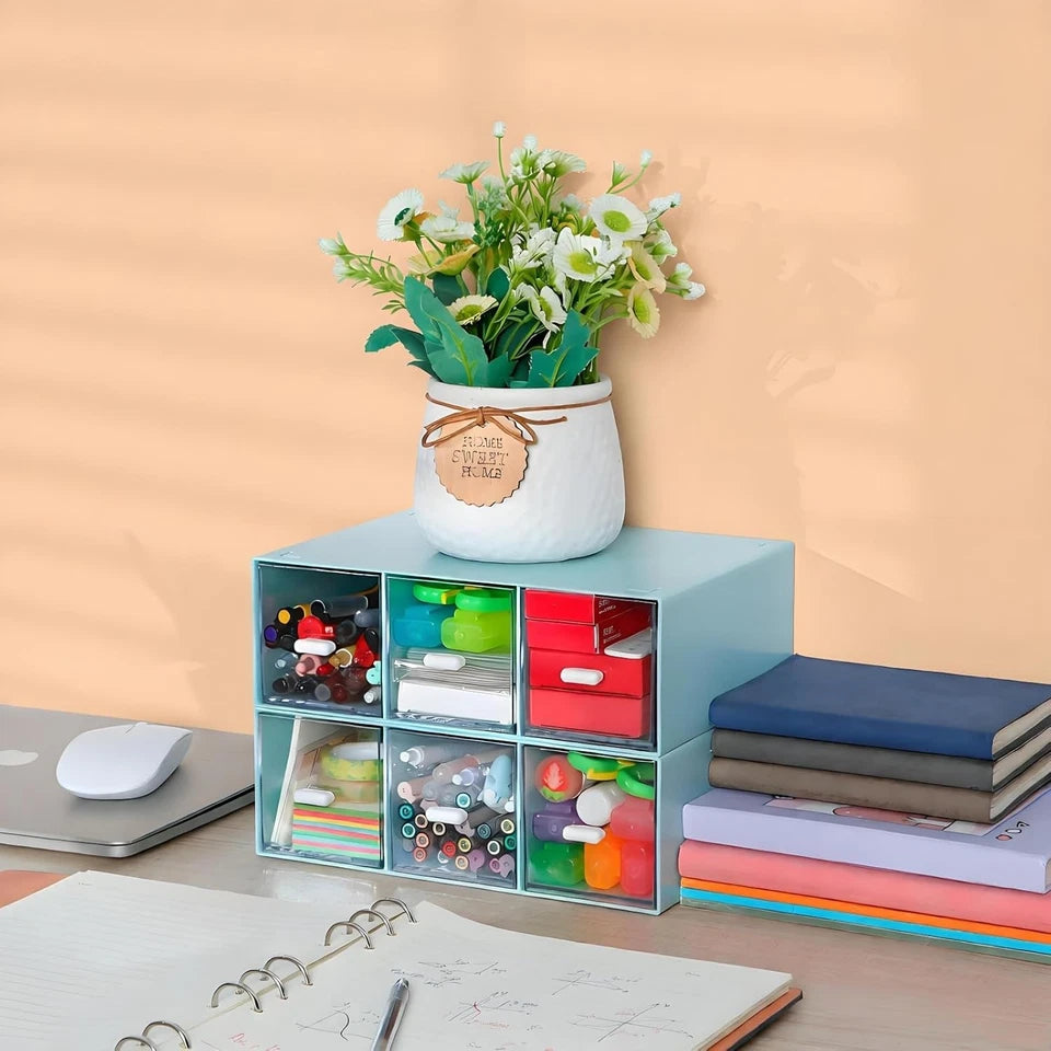Desktop Drawers, Desk Organizer with 6 Drawers, Stackable Plastic Storage Box