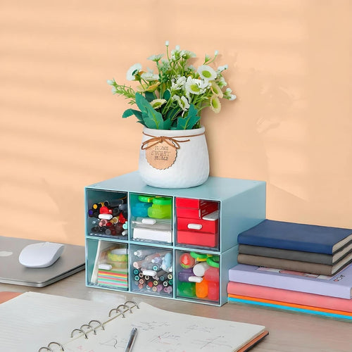 Desktop Drawers, Desk Organizer with 6 Drawers, Stackable Plastic Storage Box