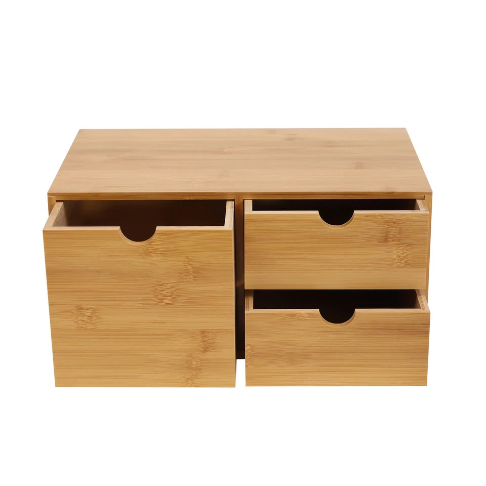 Bamboo Desk Organizer with Drawers, Tabletop Storage Box for Home & Office